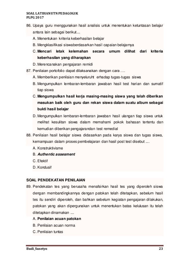 Soal Latihan Utn Pedagogik Plpg 2017