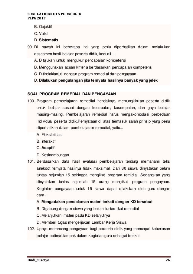 Soal Latihan Utn Pedagogik Plpg 2017