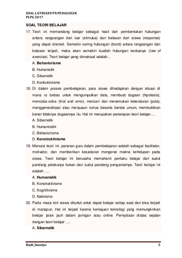 Soal Latihan Utn Pedagogik Plpg 2017