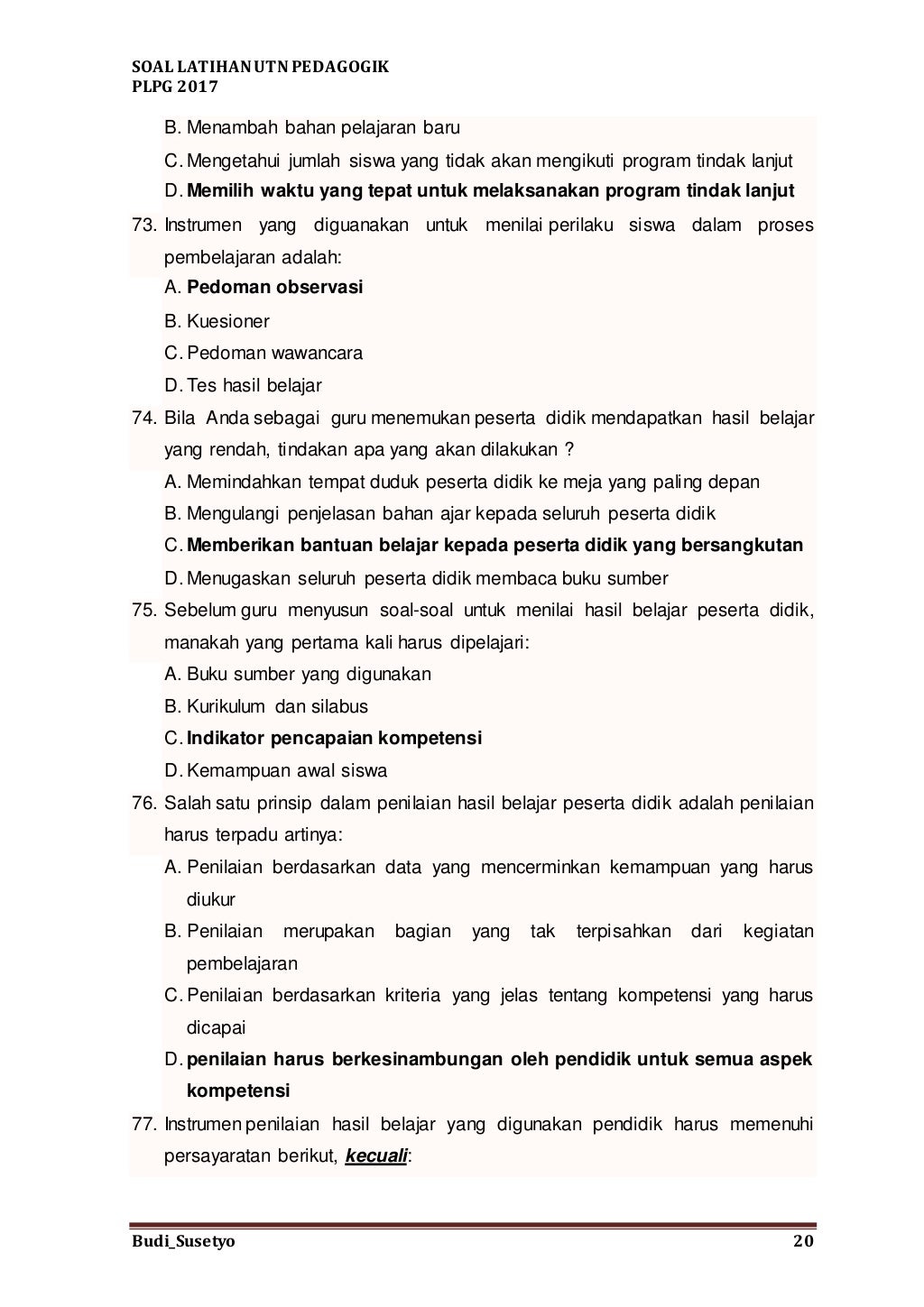 Soal latihan utn pedagogik plpg 2017