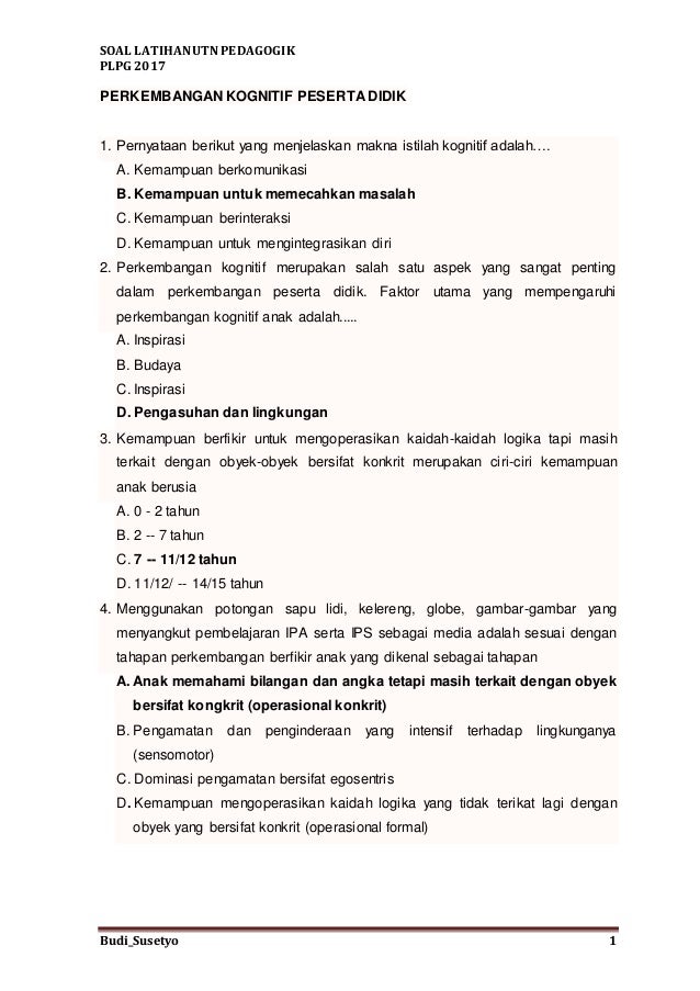 Soal Latihan Utn Pedagogik Plpg 2017