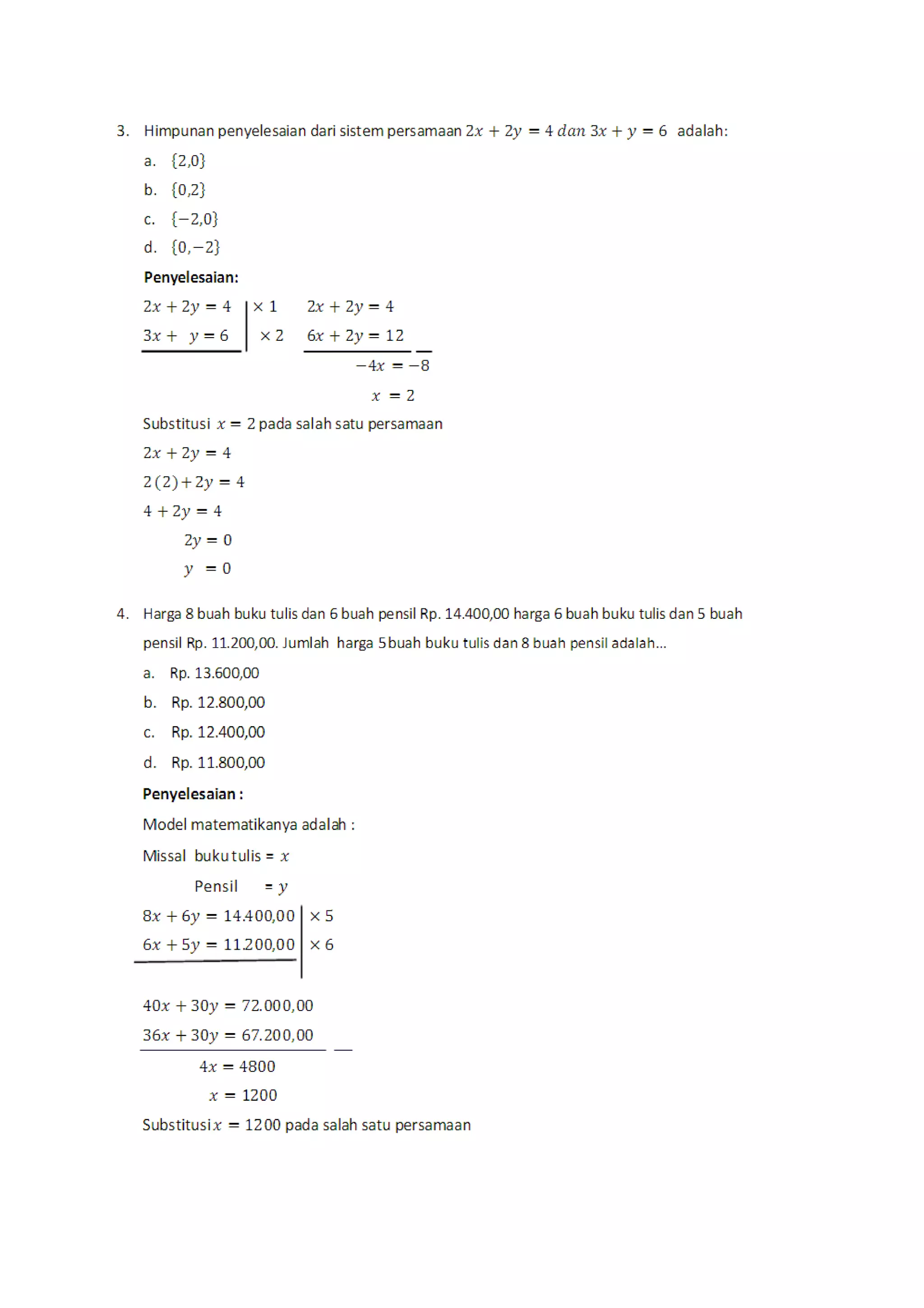 Soal Math Linear Soal linear equation | DOC | Physics | Science