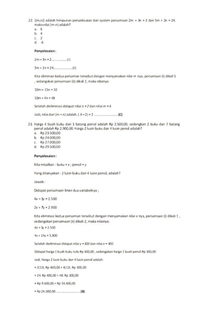 Soal Math Linear Soal linear equation | DOC