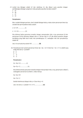 Soal Math Linear Soal linear equation | DOC