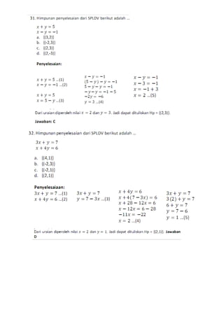 Soal Math Linear Soal linear equation | DOC