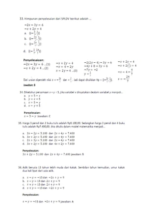 Soal Math Linear Soal linear equation | DOC