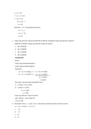 Soal Math Linear Soal linear equation | DOC