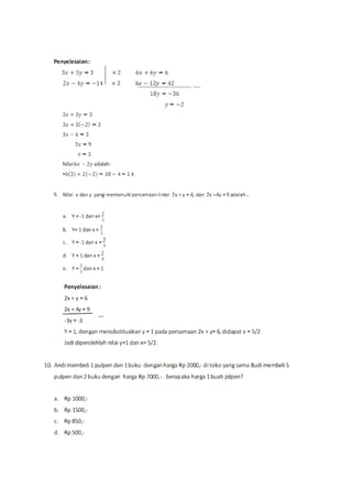 Soal Math Linear Soal linear equation | DOC