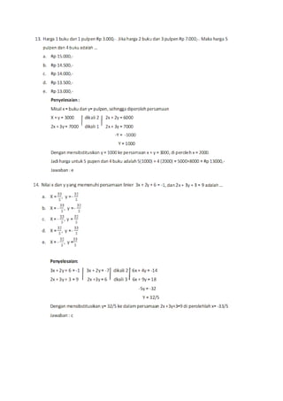Soal Math Linear Soal linear equation | DOC