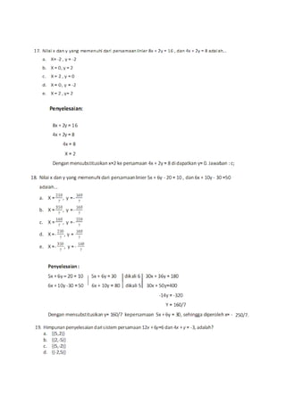 Soal Math Linear Soal linear equation | DOC