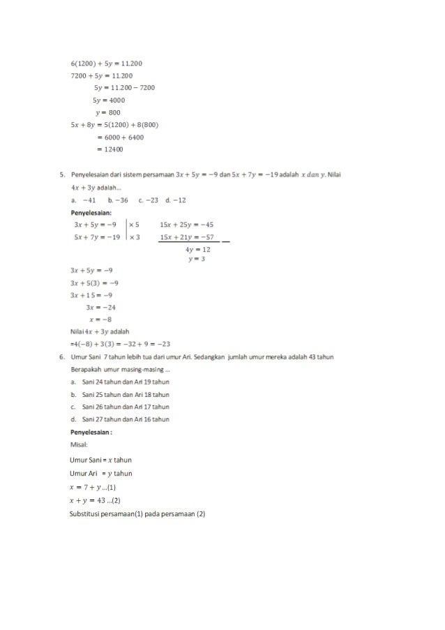 Soal Cerita Umur Satu Linear - Kumpulan Tugas
