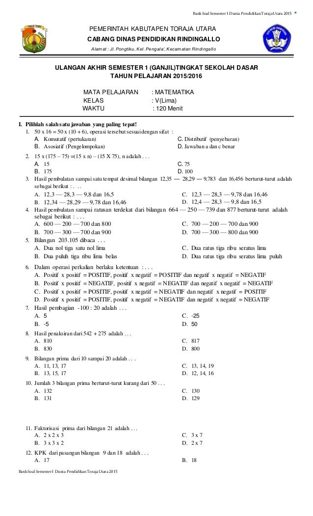 Soal Matematika Kelas 5 Ke Cabdin