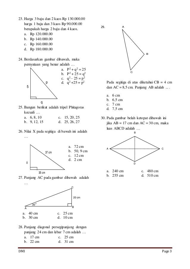 Soal Matematika Kelas 8 Semester 1 2015