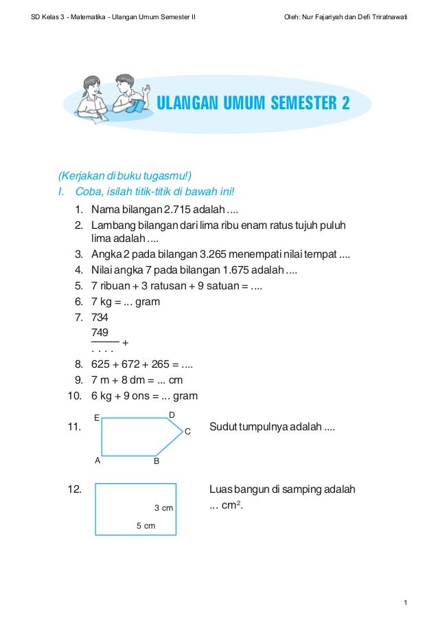 Contoh Latihan Soal Soal Matematika Kelas 3 Kg