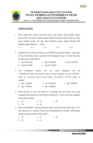 Soal Matematika Sd Osn 2016