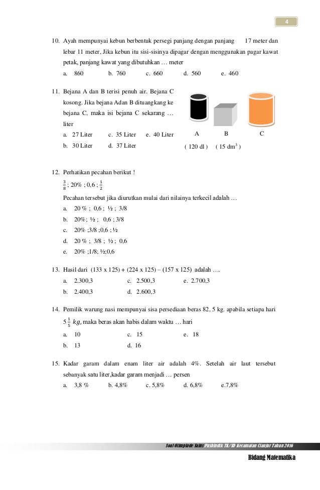 Soal Olimpiade Matematika Sd Pilihan Ganda Dan Pembahasannya Pdf