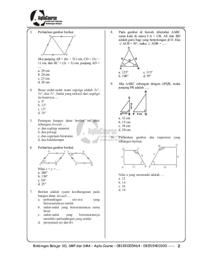 Soal matematika smp kesebangunan dan kongruensi2