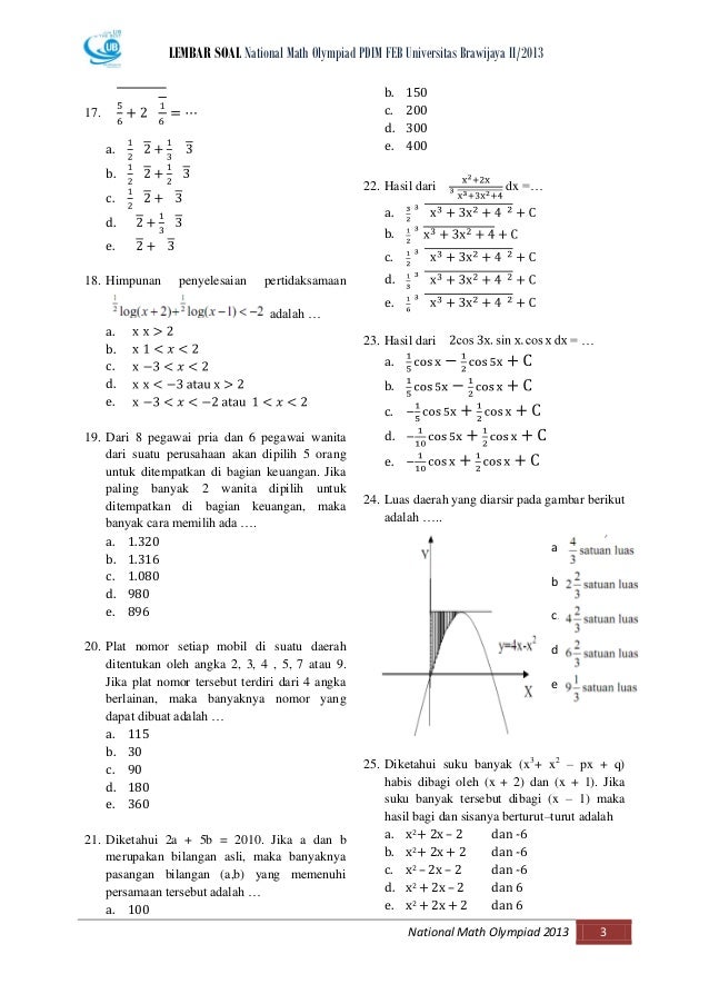 Soal Olimpiade Matematika Sma Tingkat Nasional Pdim Ub 2013