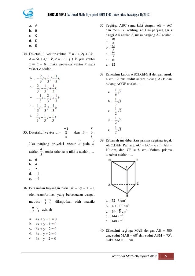 Soal Olimpiade Matematika SMA Tingkat Nasional PDIM UB 2013