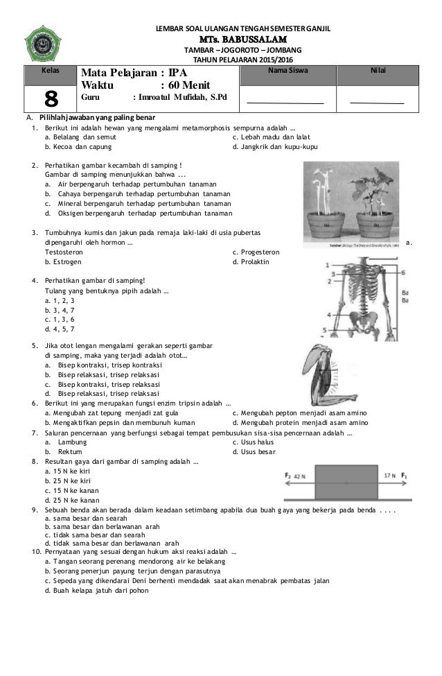 Soal ipa kelas 4 mid semester 1