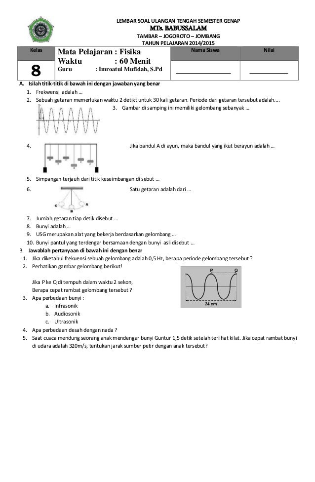 Contoh Soal Fisika Kelas Xi Semester 2 Beserta Jawabannya - Contoh Soal