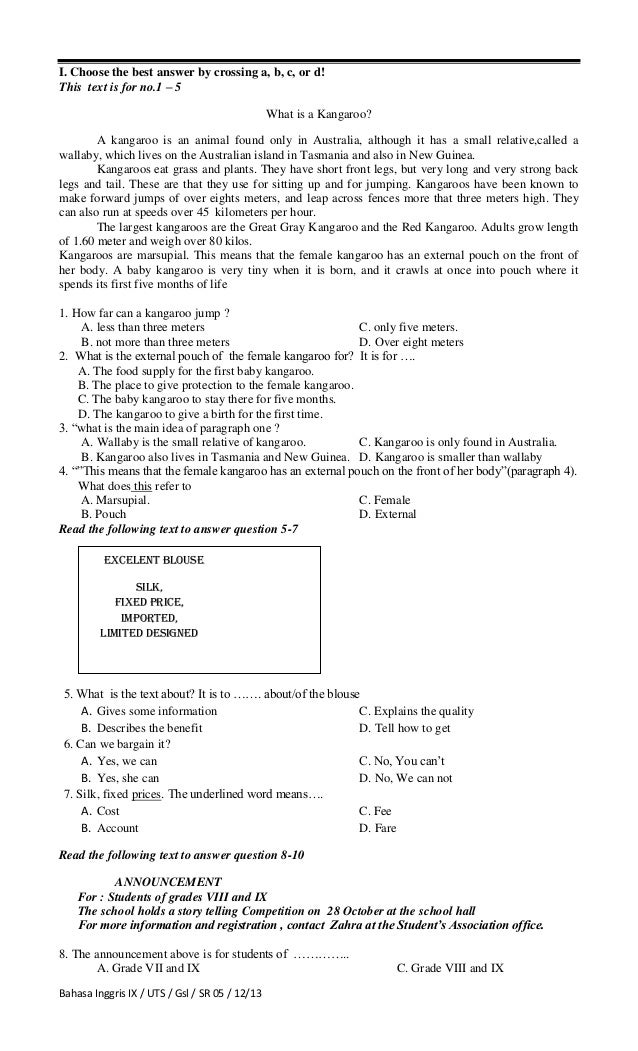 Soal Mid Bahasa Inggris Kelas Ix