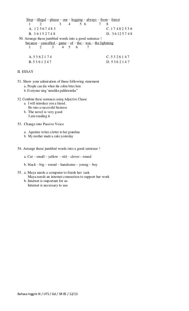 Soal Mid Bahasa Inggris Kelas Ix