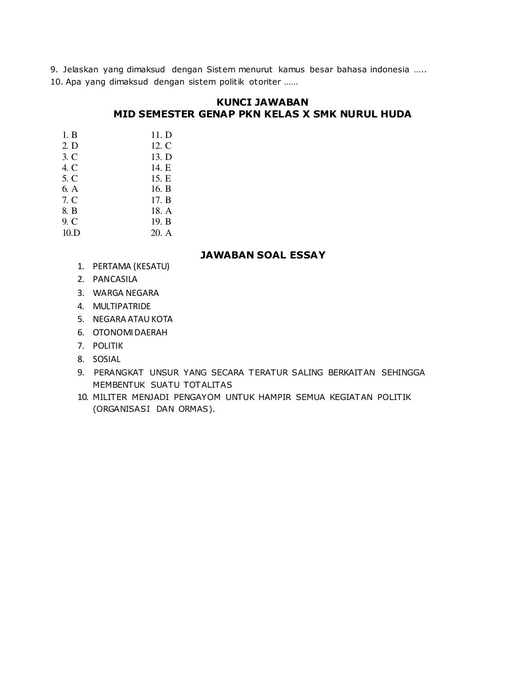 Soal mid pkn kelas x