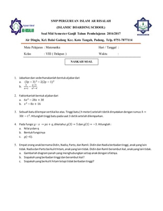 Mengintip Kembali Ujian Tengah Semester II Kelas 1 SMP Tahun Ajaran 2016/2017: Analisis Mendalam dan Contoh Soal
