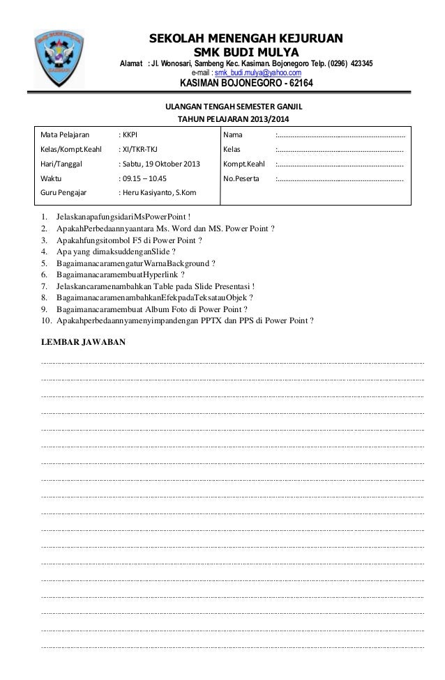 Contoh Lembar Jawaban Soal Essay  Jawaban Buku