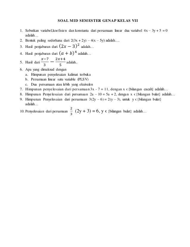 Soal Mid Semester Genap Kelas Vii