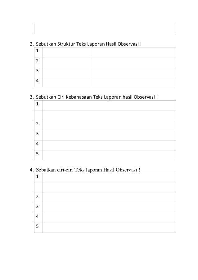 Sebutkan ciri kebahasaan teks laporan hasil observasi
