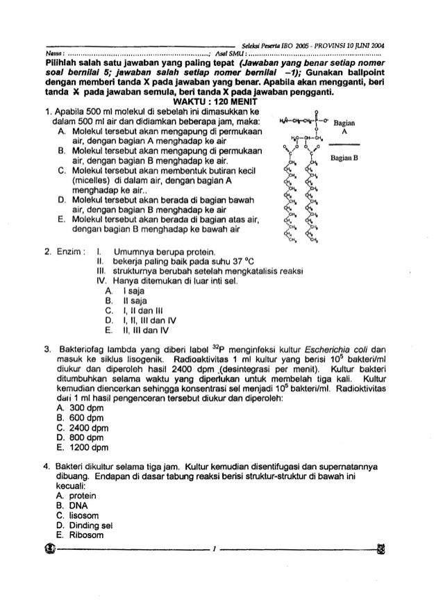 Soal Olimpiade Biologi Propinsi 2004 B Soal Olimpiade Biologi Propinsi 2004 B