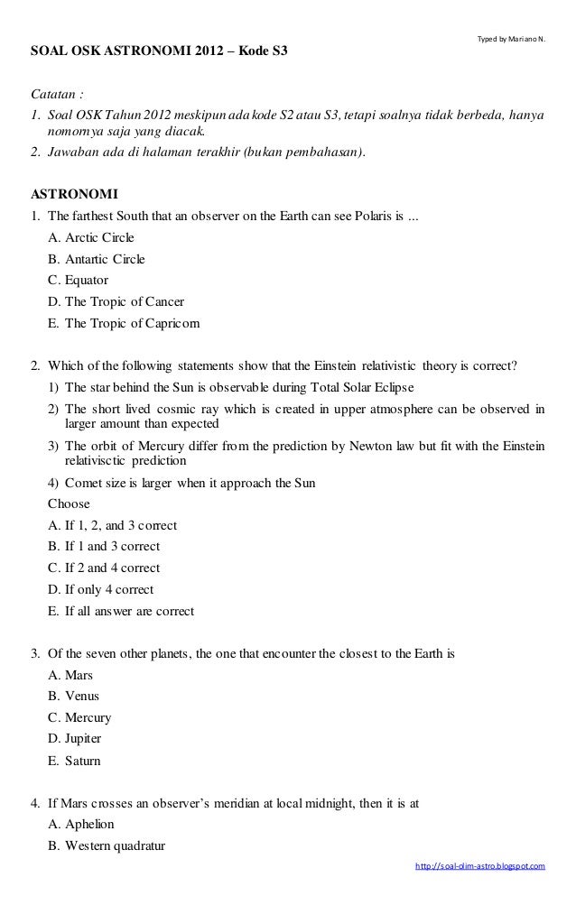 Kunci Jawaban Osk Astronomi 2019 Guru Galeri