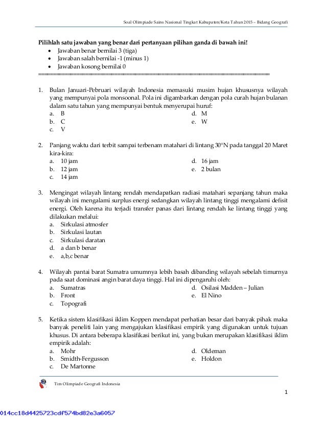 Soal Olimpiade Geografi Sma Guru Paud