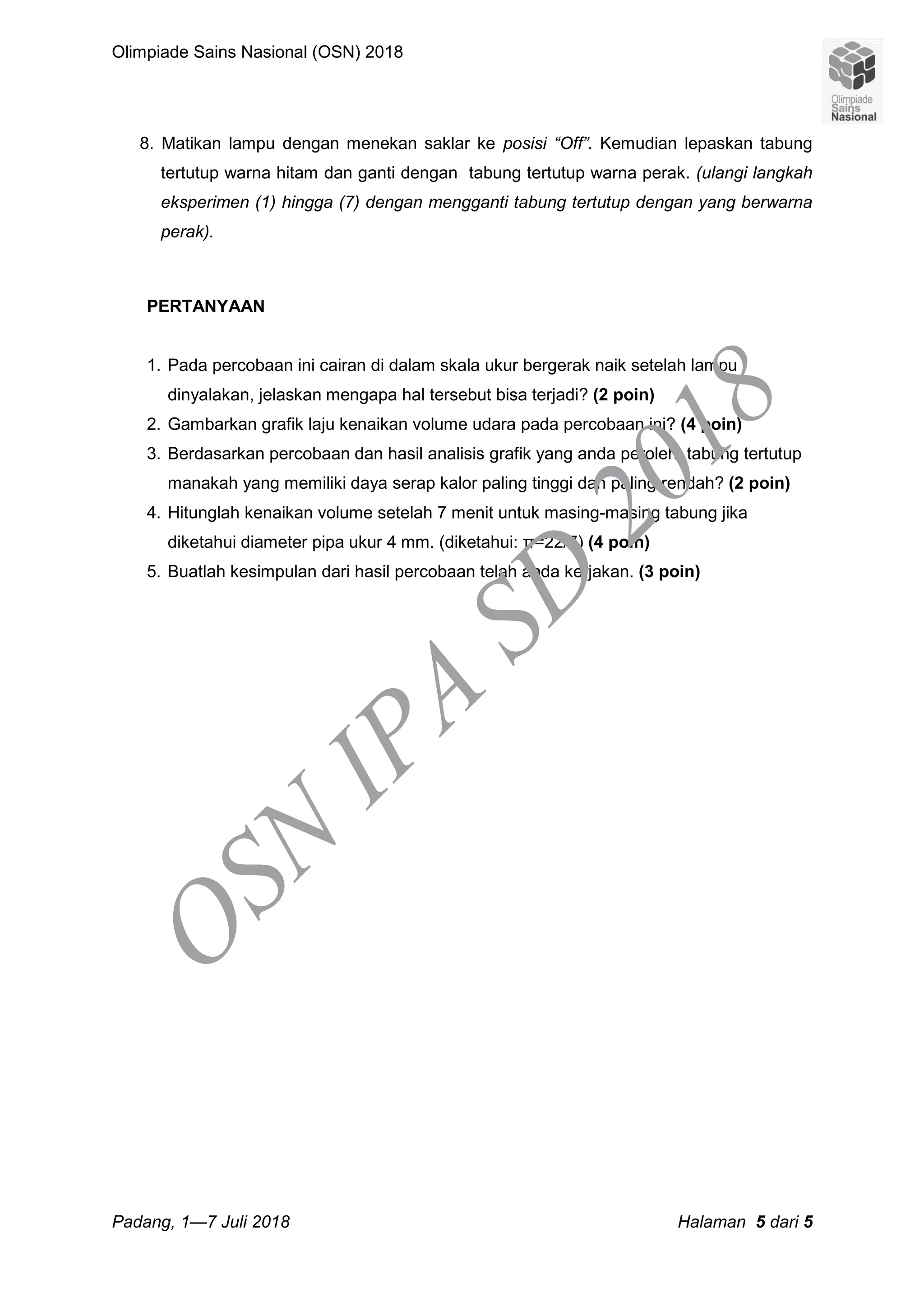 Soal osn ipa sd tahun 2018 experiment 1 pdf