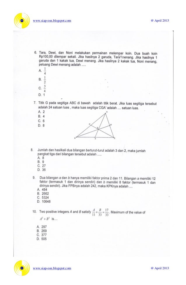 Soal osn matematika sd 2011 tingkat kabupaten