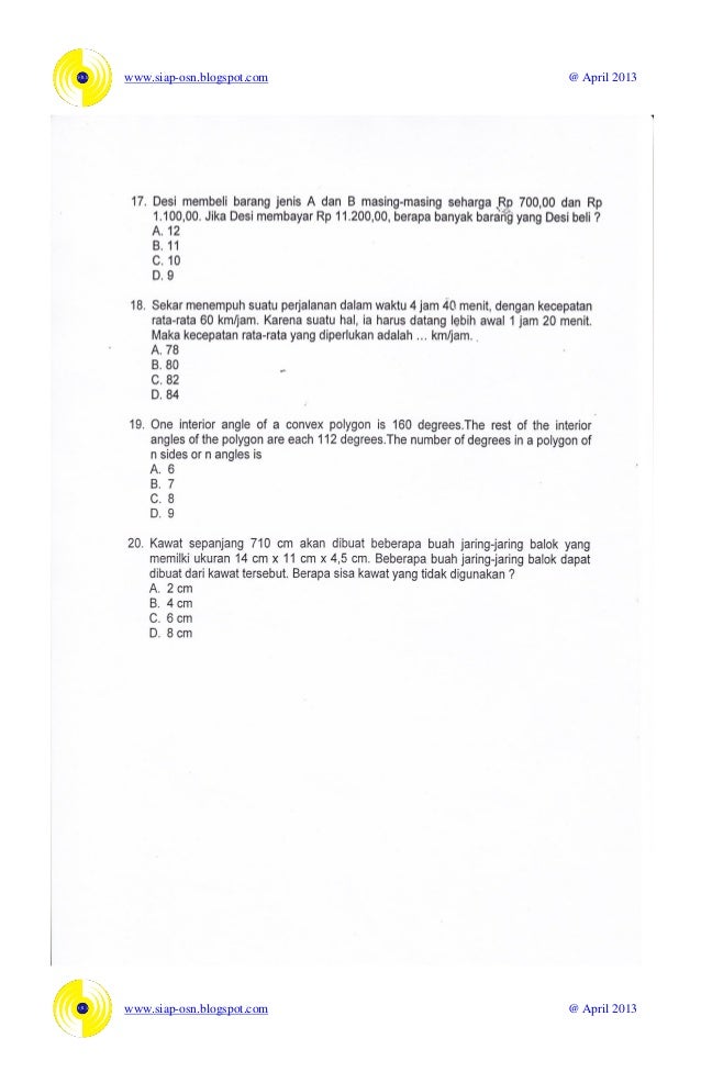 Soal osn matematika sd 2011 tingkat kabupaten