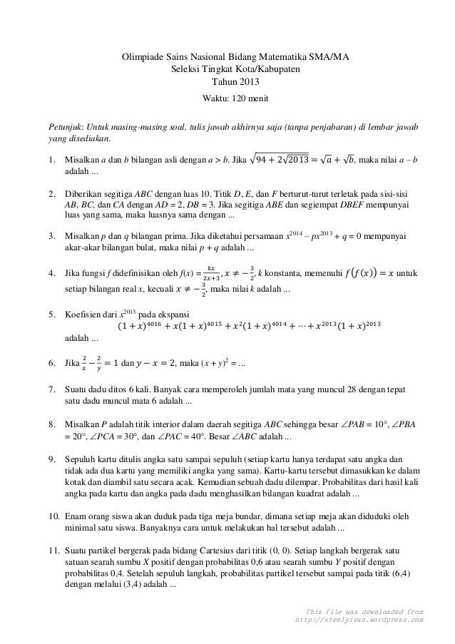 Soal Osn Matematika Sma Kab 2013