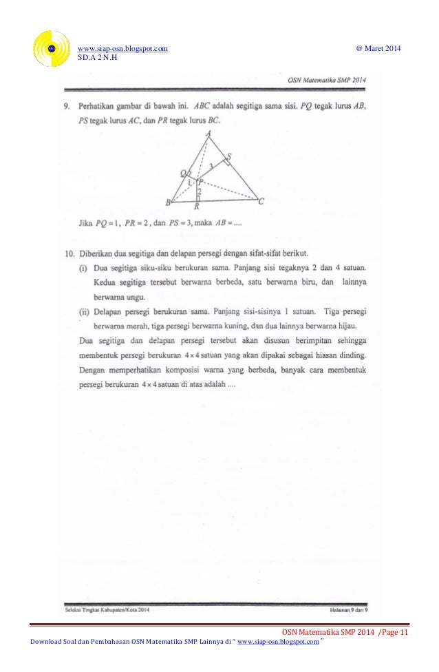 Soal osn matematika smp 2014 tingkat kabupaten