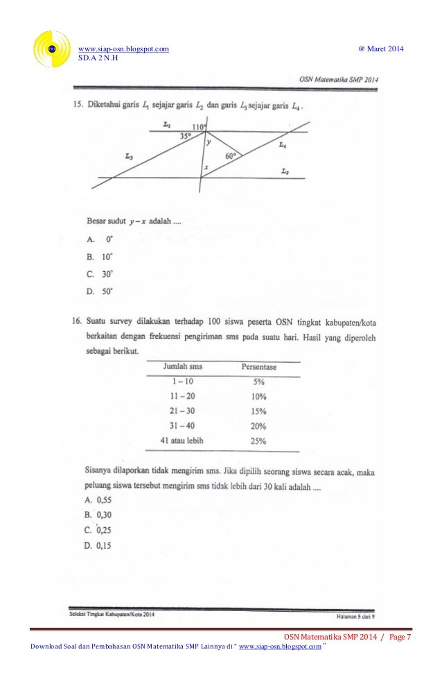 Soal Osn Matematika Smp 2014 Tingkat Kabupaten