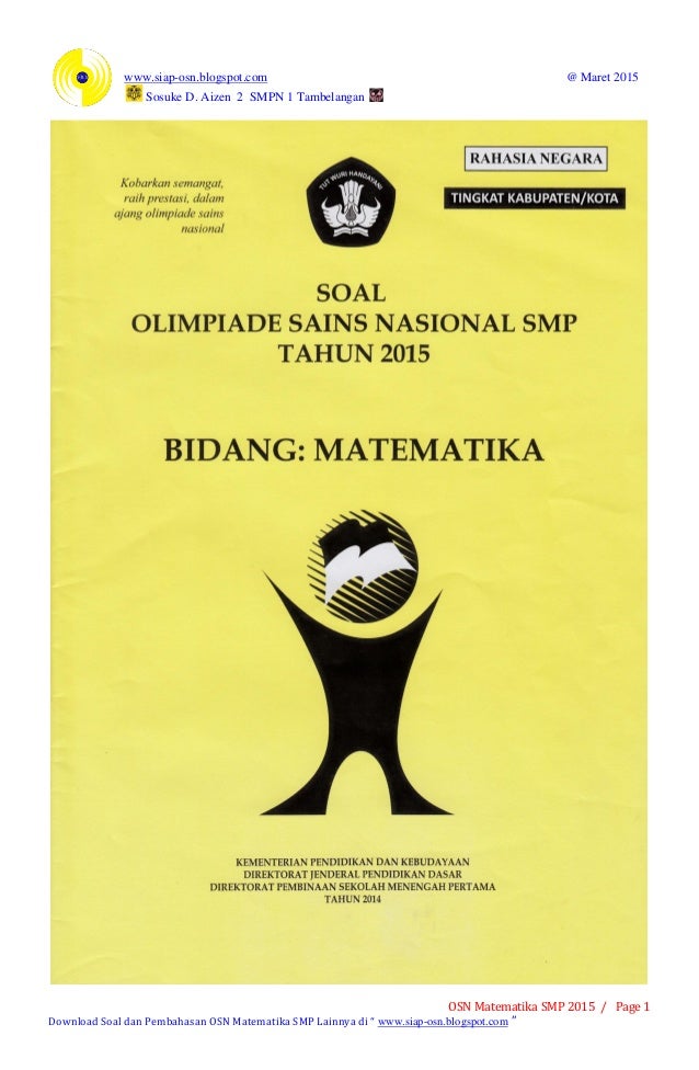 Download Soal Dan Pembahasan Osn Matematika Smp Tingkat Kabupaten