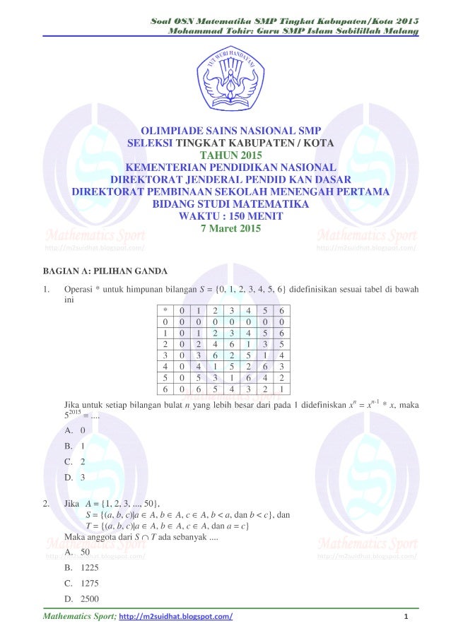 Soal osn matematika smp tingkat kota 2015 (m2suidhat