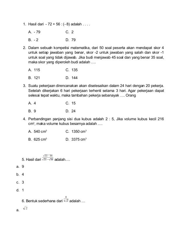 Kumpulan Soal Try Out Matematika Kelas 9 Dan Kunci Jawaban