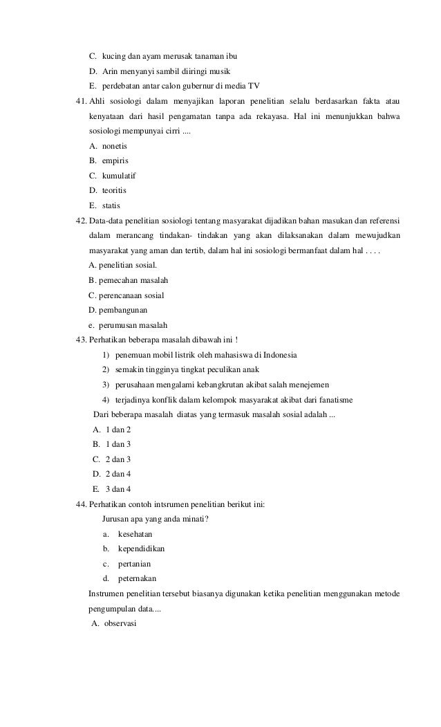 Soal sosiologi ujian sekolah paket c