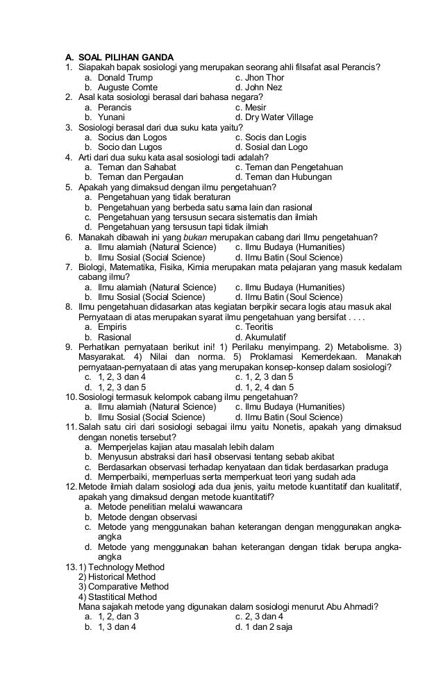 Soal Pas Ganjil Sosiologi Soal Pas Ganjil Sosiologi