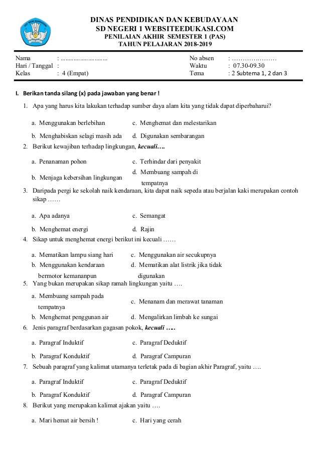 contoh soal essay bahasa indonesia kelas 4 sd