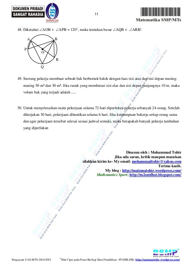 Soal pengayaan uas matematika kelas 8 semester genap 2015