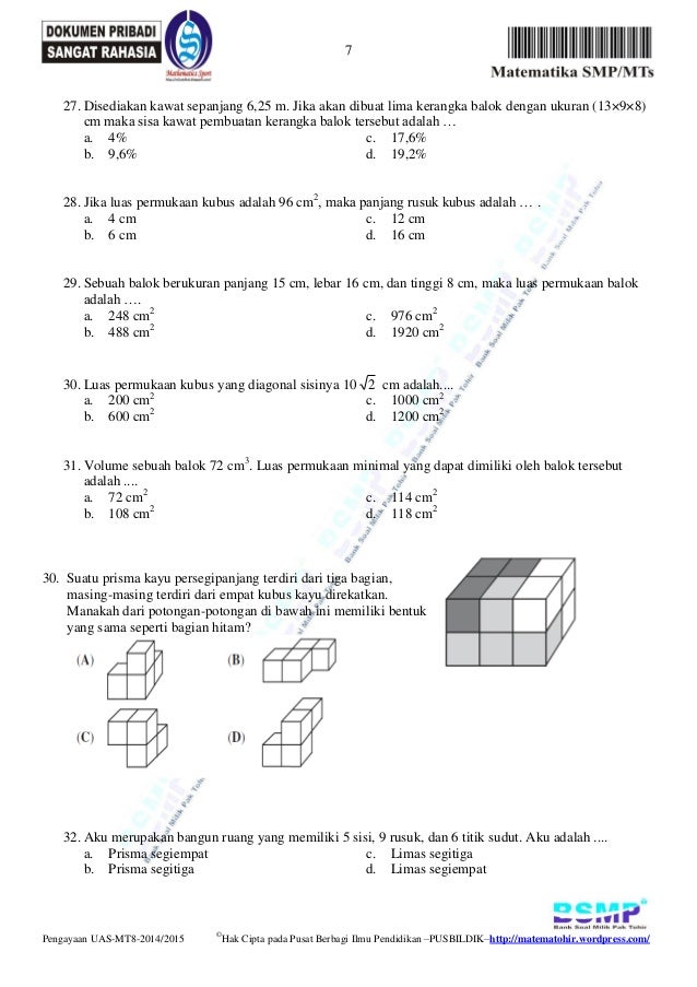 Soal Uas Matematika Kelas 8