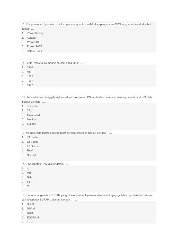 Soal Pengenalan Komputer